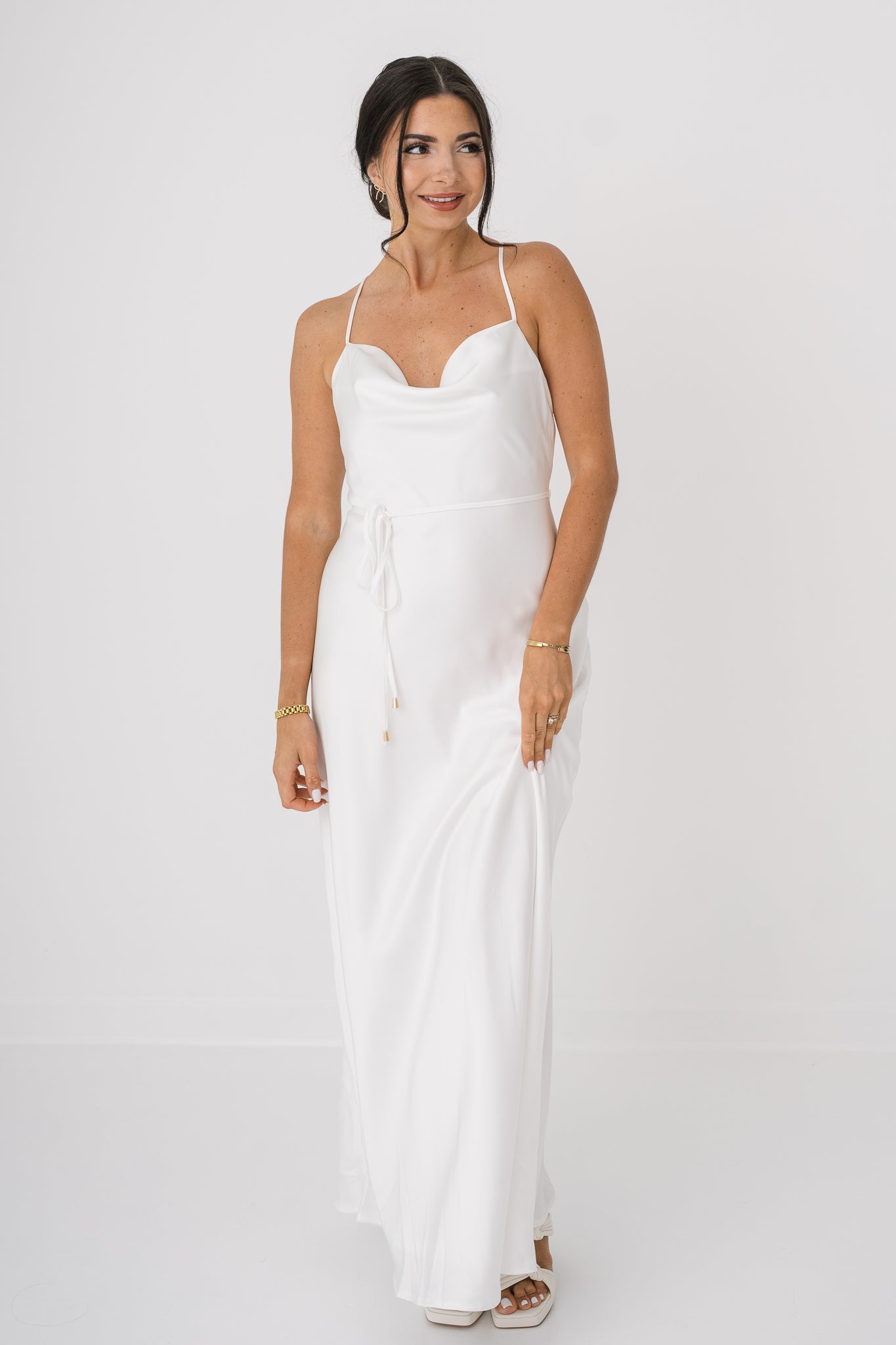 Bree Cowl Belted Slip Maxi Dress Little White Dress