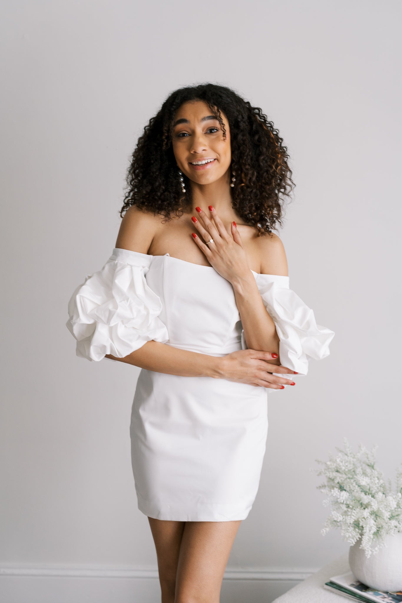 Off Shoulder Puff Sleeve Mini Dress – Little White Dress