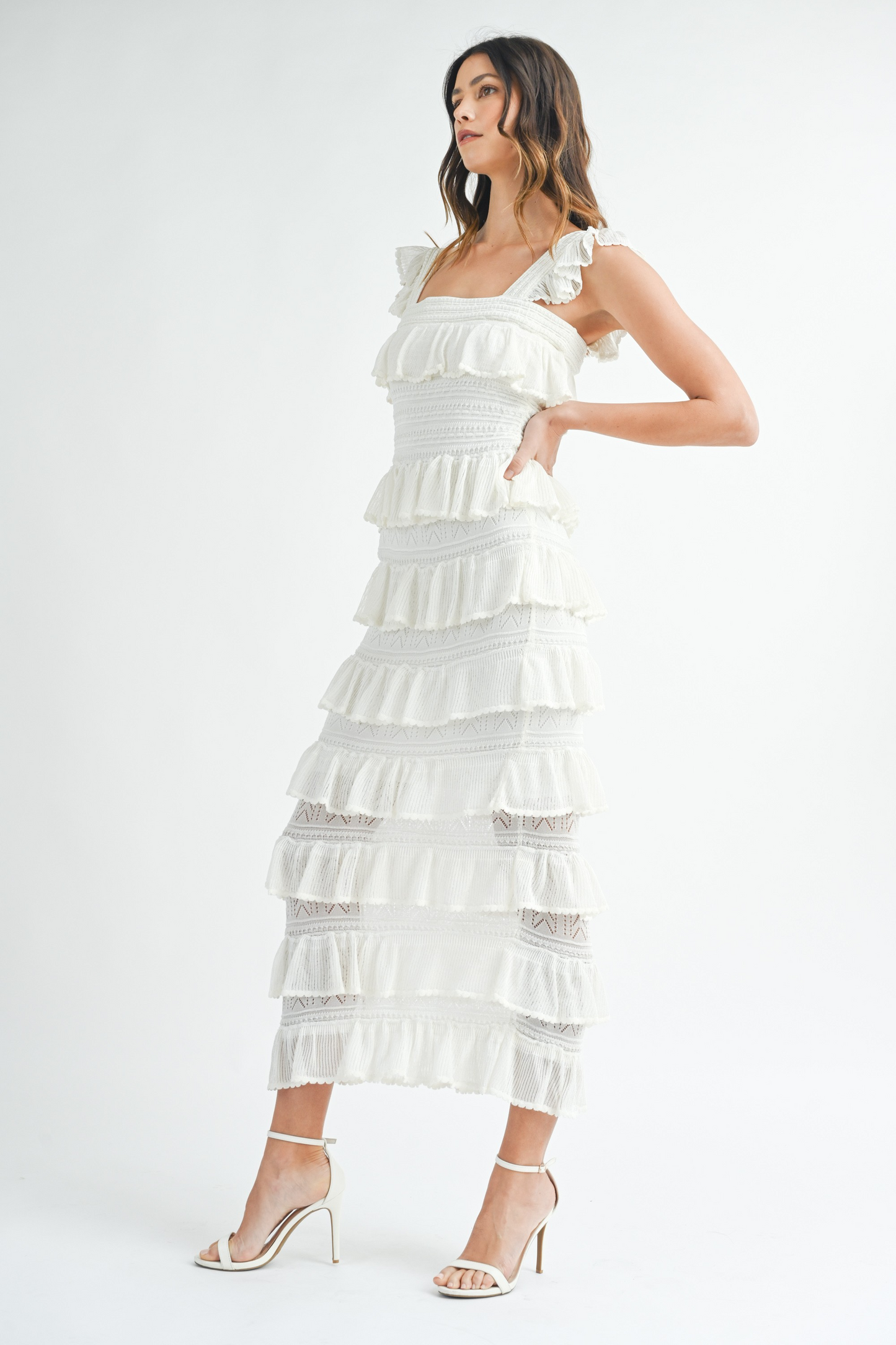 Finley Neck Ruffle Knit Midi Dress