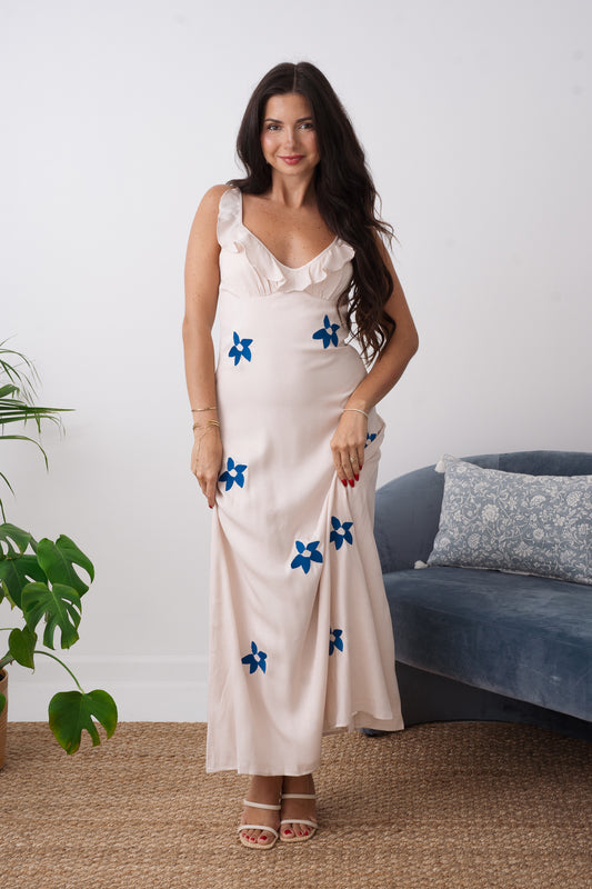 Thea Embroidered Floral V-Neck Maxi Dress