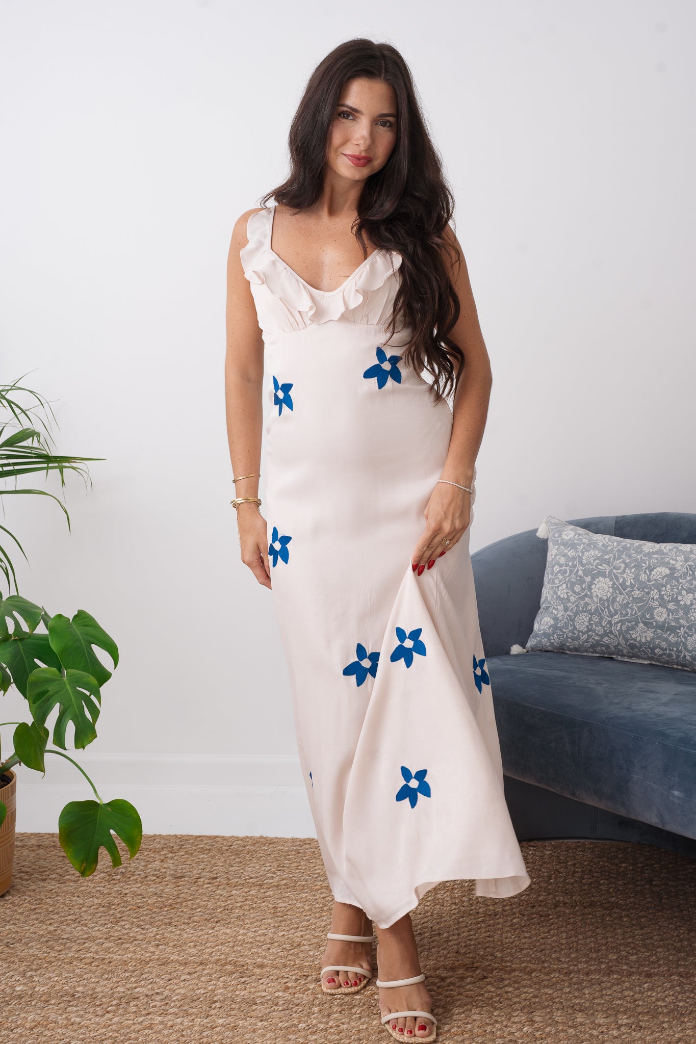 Thea Embroidered Floral V-Neck Maxi Dress