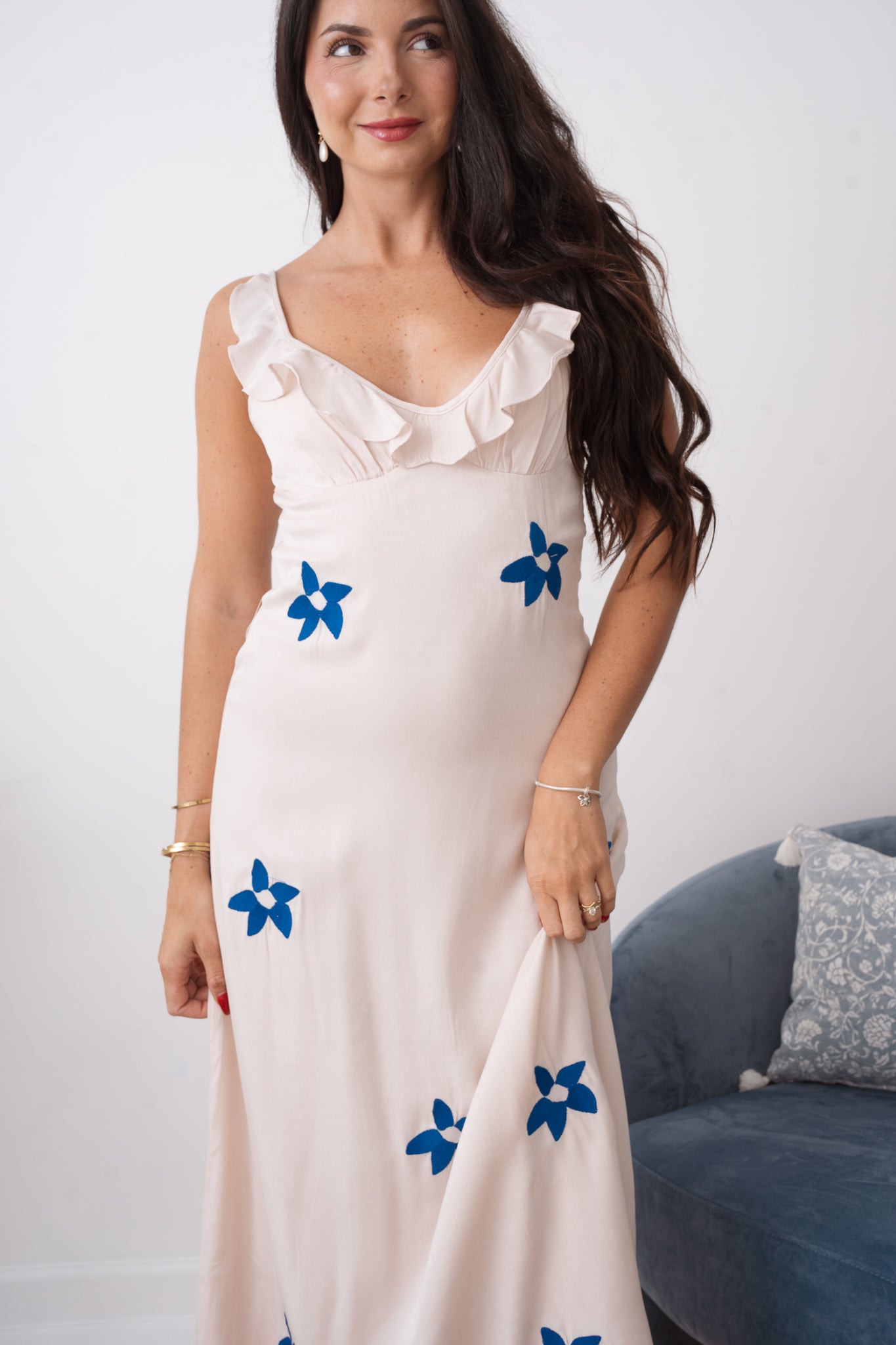 Thea Embroidered Floral V-Neck Maxi Dress