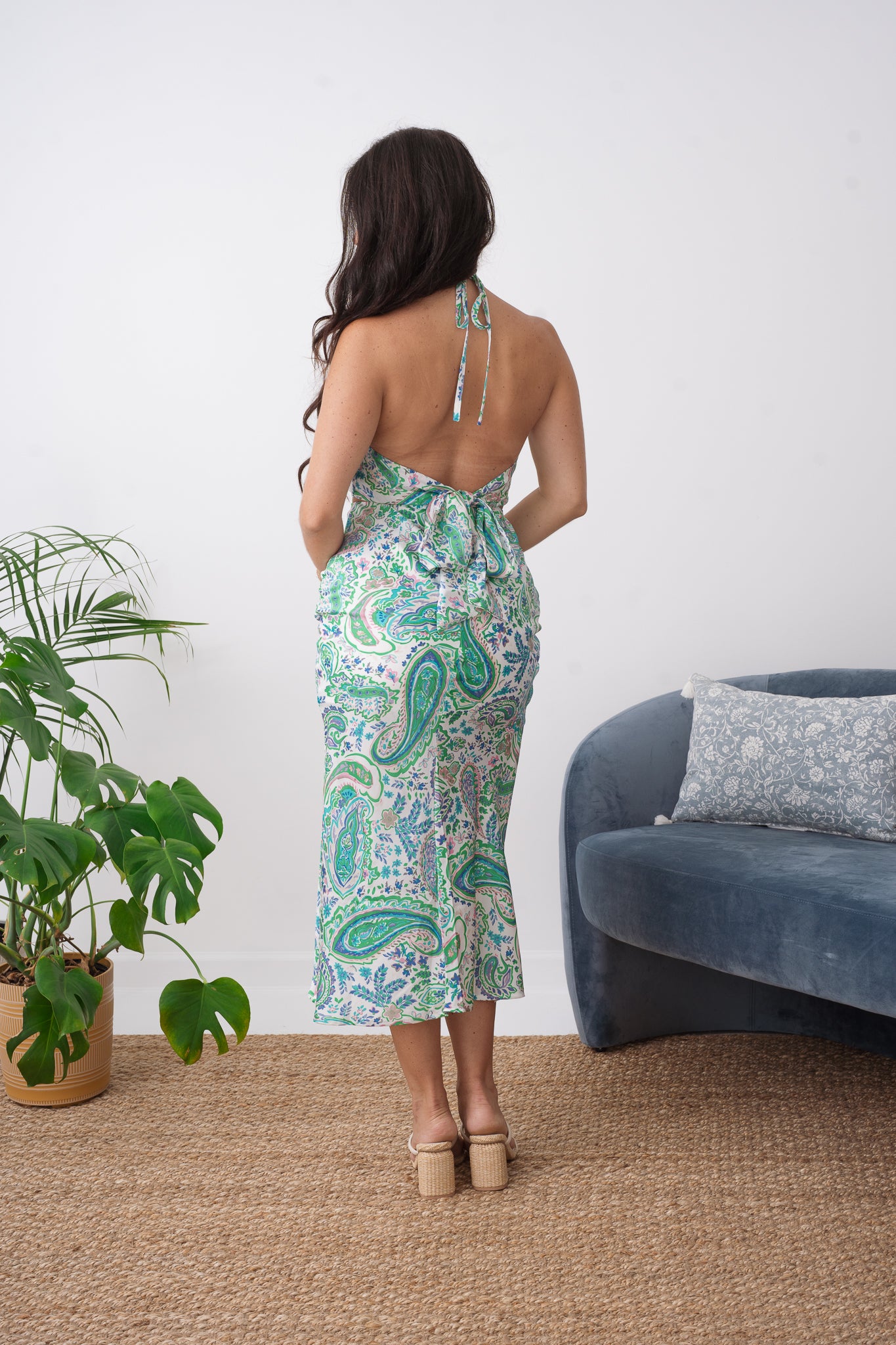 Paisley Print Satin Halter Top and Skirt Set