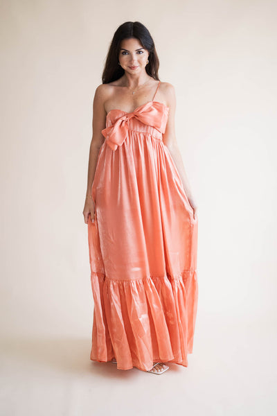 Apricot Satin Bow Maxi Dress – Little White Dress