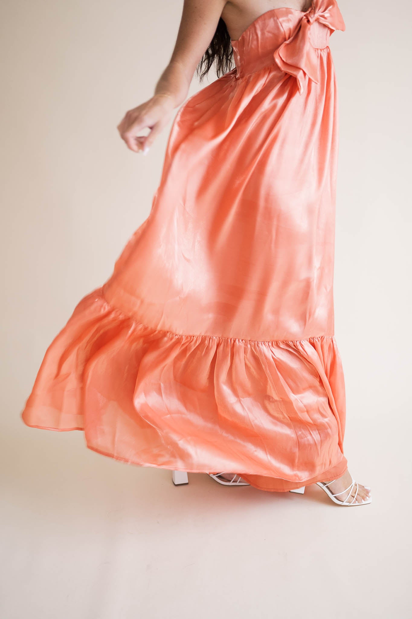 Apricot Satin Bow Maxi Dress – Little White Dress