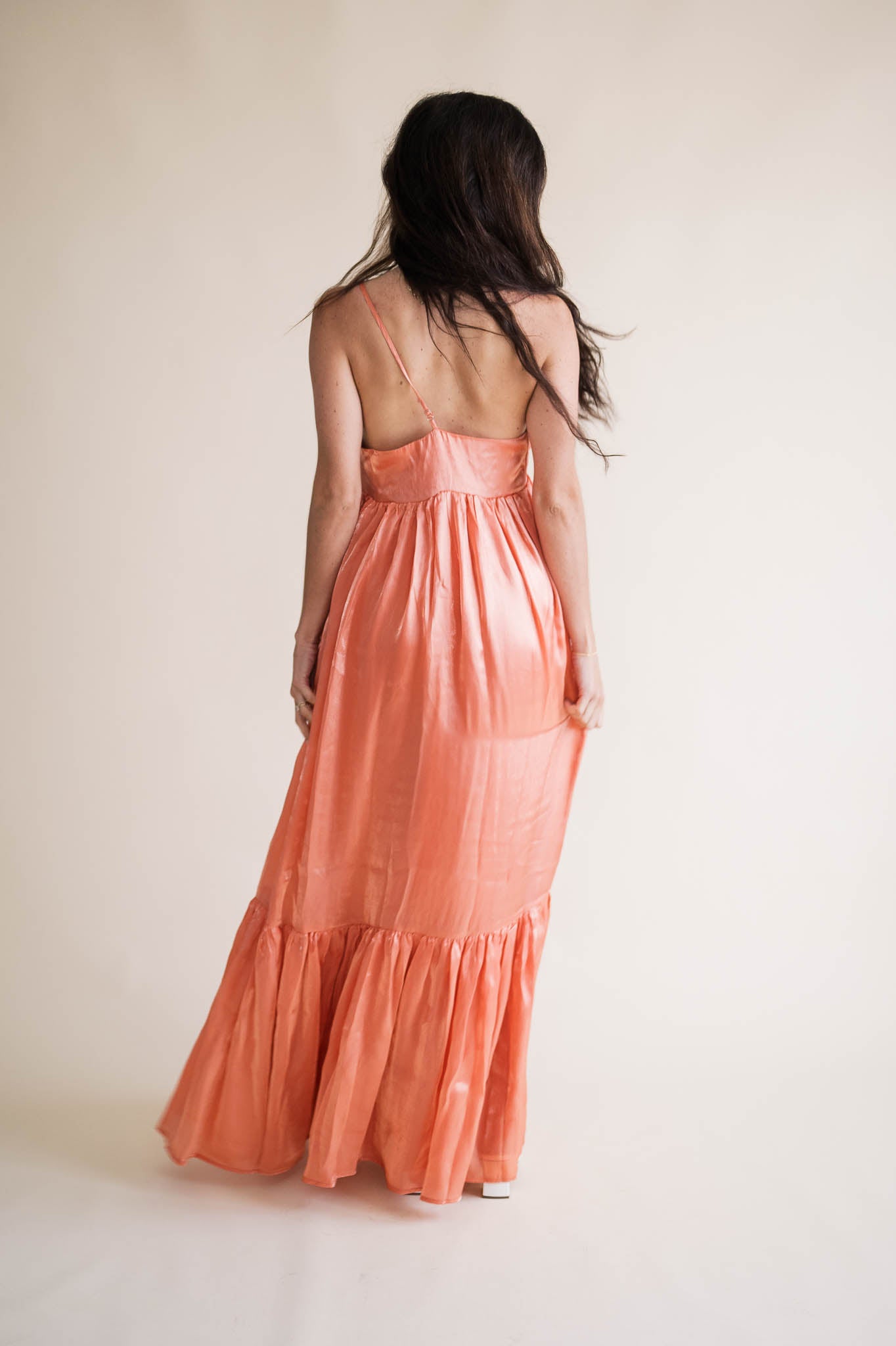 Apricot Satin Bow Maxi Dress