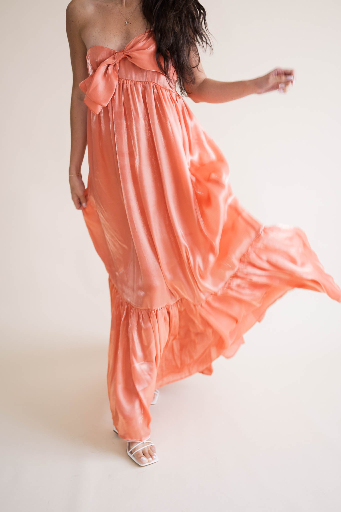 Apricot Satin Bow Maxi Dress – Little White Dress