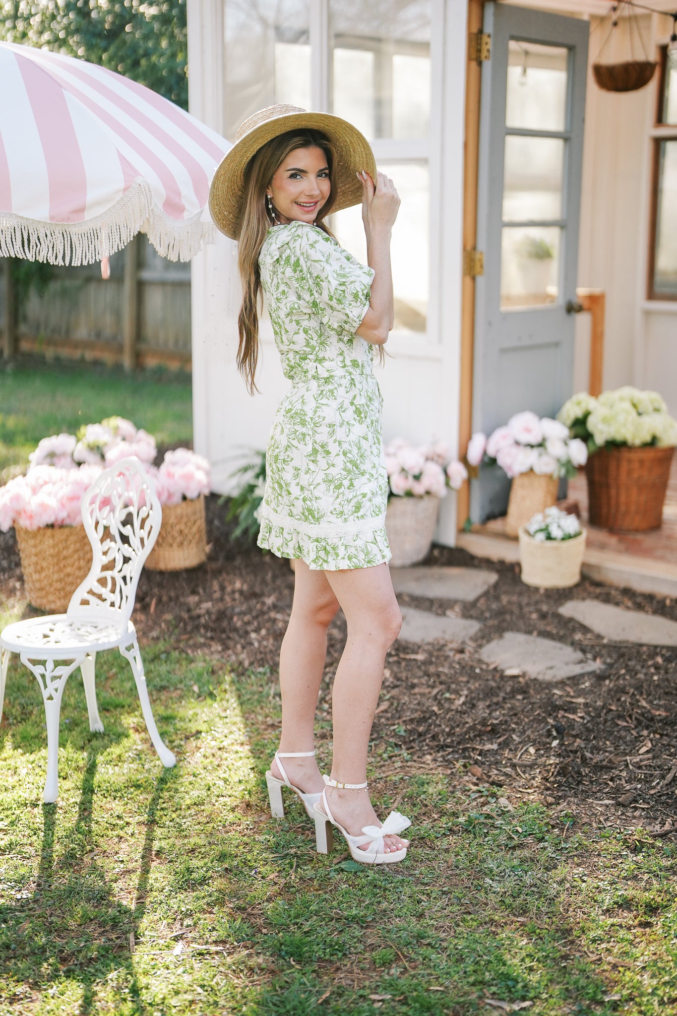 Green and white floral hotsell wrap dress